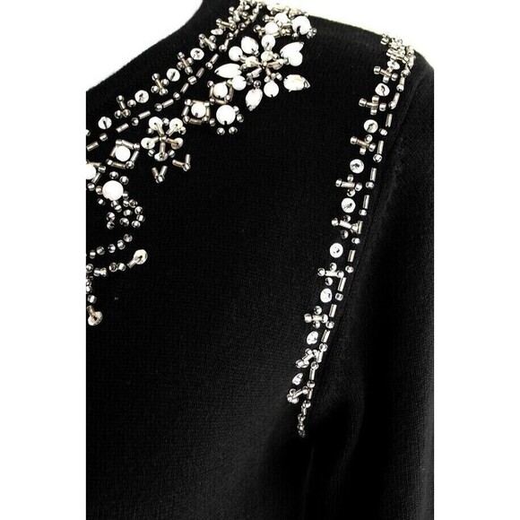 Quacker Factory Black Cotton Blend Tunic Sweater-Sequined Beaded Pearls  XL - Picture 4 of 6